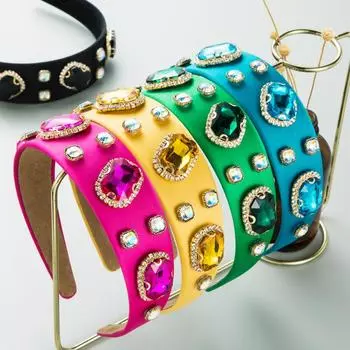 Женский ободок для волос, винтажный стеклянный кристалл с широким краем, обруч для волос с шампунем, тканевый головной убор OneSize зелёный