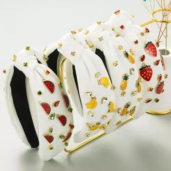 Женский обруч для волос, эластичный дизайн, широкий головной убор, блестящие стразы, фрукты, арбуз, ананас Banana