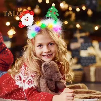 Женский обруч для волос для девочек, светодиодный рождественский ободок с изображением оленей Санта-Клауса, декоративный ободок для волос в мультяшном стиле, повязка на голову для косплея, реквизит для фотосъемки J
