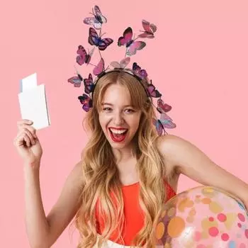 Женский обруч для волос для выступлений, преувеличенный декор с имитацией бабочек, повязка на голову, вечерние свадебные головные уборы розовый