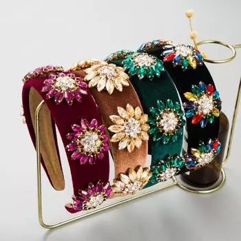 Женский обруч для волос из байки с инкрустацией подсолнухом в стиле барокко, украшение для волос, головной убор OneSize зелёный