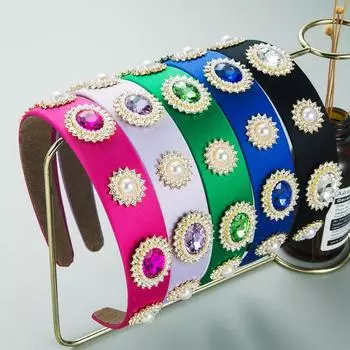 Женский обруч для волос, небольшой дизайн, жемчужный хрустальный стеклянный бит, шампунь с широкими краями, головные уборы OneSize зелёный