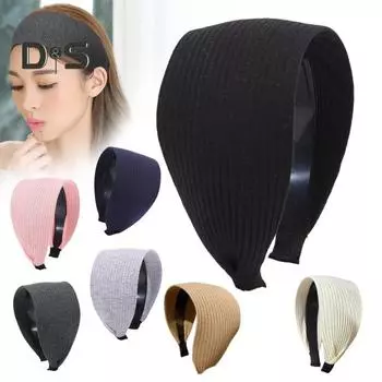 Женский обруч для волос, однотонный, эластичный, широкий, головной убор в корейском стиле, тканевая повязка на голову, аксессуары для волос синий