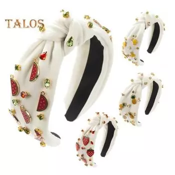 Женский обруч для волос с эластичным дизайном, широкий головной убор с блестящими стразами, декоративный ободок с изображением фруктов, арбуза, ананаса и банана Banana