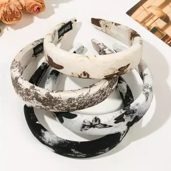 Женский обруч для волос, усиленный дизайн, повязка на голову с принтом тай-дай, эластичный головной убор с тушью, аксессуары для волос E