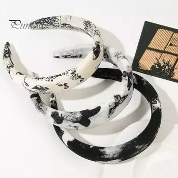 Женский обруч для волос, усиленный дизайн, повязка на голову с принтом тай-дай, эластичный головной убор с тушью, аксессуары для волос G