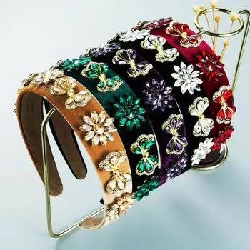 Женский обруч для волос в стиле барокко, байковый головной убор со стразами и цветком OneSize красный