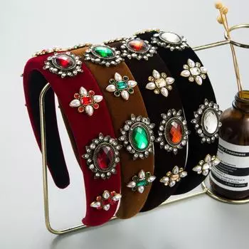 Женский обруч для волос, винтажная байковая повязка на голову с инкрустацией жемчугом и цветами, женские аксессуары для волос высокого качества с широким краем OneSize чёрный