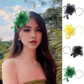 Женский обруч для волос, заколка для волос, цветы, перья, ретро-сетка, повязка на голову из искусственного жемчуга, головной убор для выпускного вечера, головной убор с зажимом чёрный