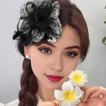 Женский обруч для волос, заколка для волос, цветы, перья, ретро-сетка, повязка на голову из искусственного жемчуга, головной убор для выпускного вечера, головной убор с зажимом чёрный