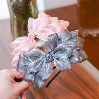 Женский обруч с цветочным кружевом и большим бантом, повязка на голову, аксессуары для волос