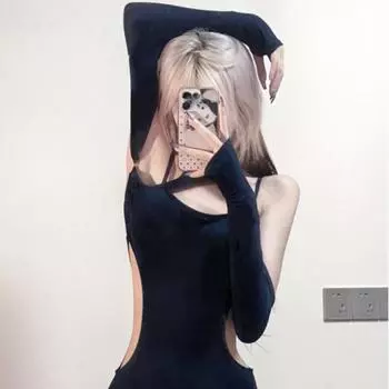 Женский обтягивающий и сексуальный индивидуальный цельный комбинезон с открытой спиной, модный и сексуальный пляжный комбинезон с длинными рукавами S чёрный