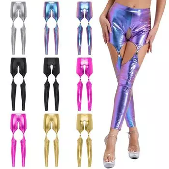 Женский обтягивающий клубный костюм для диско-вечеринки в готическом стиле, брюки с подтяжками, эластичные леггинсы, колготки до бедра, брюки с подтяжками S серебряный