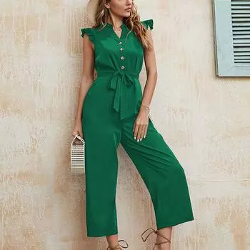 Женский однобортный однобортный комбинезон из девяти предметов с v-образным вырезом и длинными рукавами XS