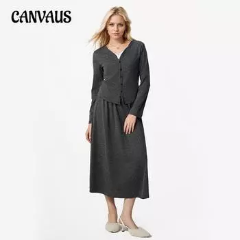 Женский однобортный пиджак с V-образным вырезом и длинными рукавами, облегающий однотонный костюм средней длины с юбкой M серый