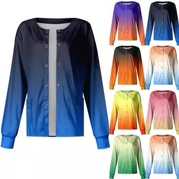 Женский однобортный защитный комбинезон с длинным рукавом и карманом с рабочим принтом и воротником-стойкой, кардиган, куртка, топ L синий