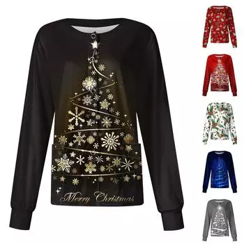 Женский однобортный защитный комбинезон с длинным рукавом и рождественским принтом, карманный рабочий воротник-стойка, кардиган, куртка, топ L чёрный