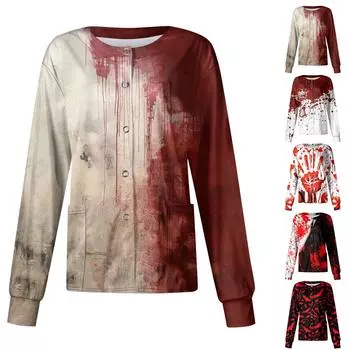 Женский однобортный защитный комбинезон с воротником-стойкой и длинным рукавом с карманом для работы на Хэллоуин, кардиган, куртка, топ S хаки