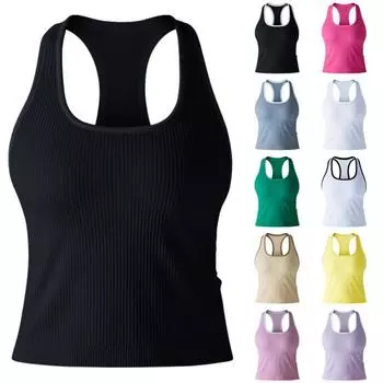 Женский однотонный эластичный жилет для фитнеса, майка с U-образным вырезом для йоги, жилет для бега S