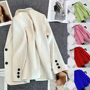 Женский однотонный черный пиджак с карманами на пуговицах, кардиган с длинными рукавами, корейский модный повседневный разноцветный пиджак, куртка S светло-зеленый