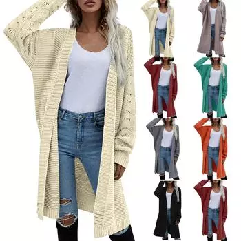 Женский однотонный длинный повседневный кардиган, вязаный со свободным свитером-пальто One Size