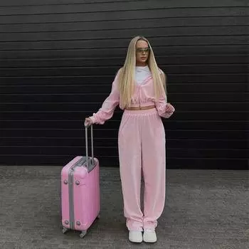 Женский однотонный длинный рукав с капюшоном и V-образным вырезом, толстовка с капюшоном, костюм на осень-зиму, свободный топ, широкие брюки L абрикосовый