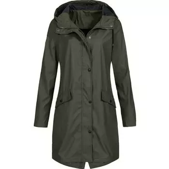 Женский однотонный дождевик на открытом воздухе больших размеров, плащ с капюшоном, ветрозащитная длинная куртка, пальто L армия зеленый
