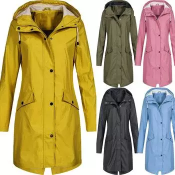 Женский однотонный дождевик на открытом воздухе больших размеров, плащ с капюшоном, ветрозащитная длинная куртка, пальто L армия зеленый