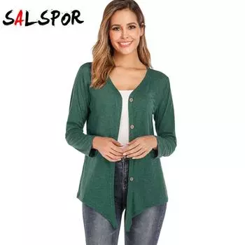 Женский однотонный кардиган на пуговицах с v-образным вырезом и длинным рукавом, футболка, нижняя рубашка, жилет