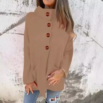 Женский однотонный кардиган с длинным рукавом и лацканами, повседневный, универсальный, трикотажный жакет на пуговицах XL хаки