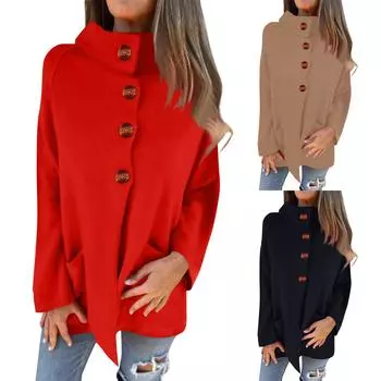 Женский однотонный кардиган с длинным рукавом и лацканами, повседневный, универсальный, трикотажный жакет на пуговицах S чёрный