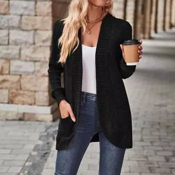 Женский однотонный кардиган с длинным рукавом, свитер, пальто, топ XL