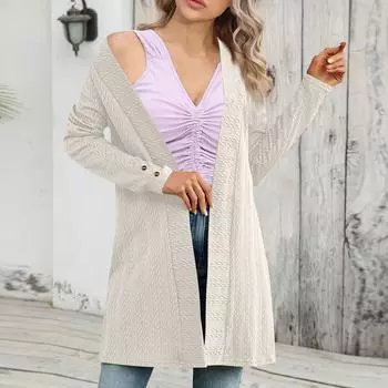 Женский однотонный кардиган с длинными рукавами и застежкой на пуговицы XL