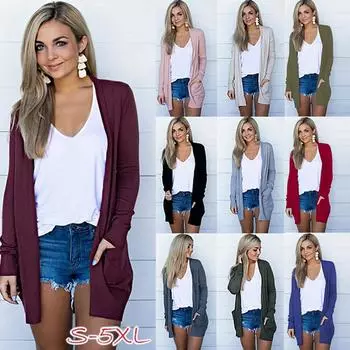 Женский однотонный кардиган с v-образным вырезом, пальто с длинными рукавами и карманами, верхняя одежда L