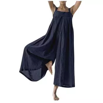 Женский однотонный комбинезон без рукавов с одним вырезом, длинный темпераментный комбинезон с открытой спиной M синий