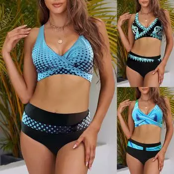 Женский однотонный комплект бикини с высокой грудью и бретельками, купальник из двух частей L чёрный