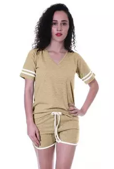 Женский однотонный комплект нижнего белья Moomaya с шортами, хлопковая одежда для сна, 2 предмета 2XL бежевый