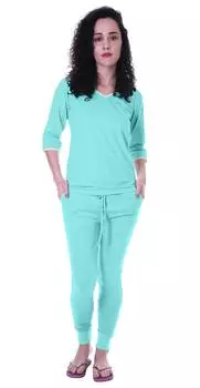 Женский однотонный комплект нижнего белья Moomaya с пижамным хлопковым бельем для сна, 2 предмета 2XL аква голубой