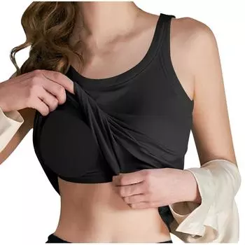 Женский однотонный короткий топ без рукавов с круглым вырезом и жилетом с подушкой на груди L