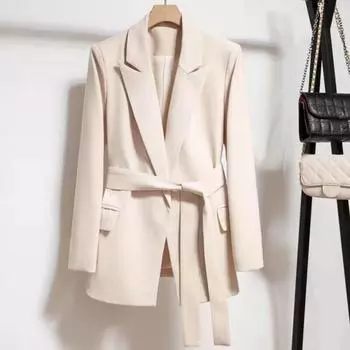 Женский однотонный костюм, пальто, весенне-осенний пиджак с лацканами и длинными рукавами и карманами на шнуровке, офисная женская верхняя одежда 3XL чёрный