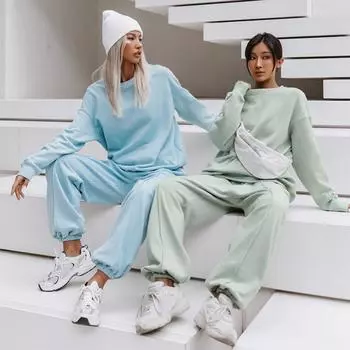 Женский однотонный костюм с длинным рукавом и круглым вырезом, свободный топ, широкие брюки, осень-зима S чёрный