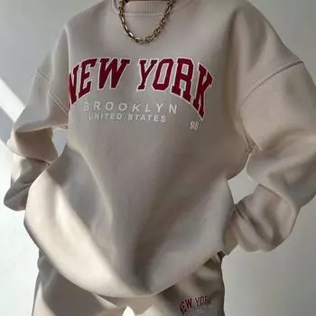 Женский однотонный костюм с длинным рукавом и круглым вырезом, свободный топ, широкие брюки, осень-зима S абрикосовый