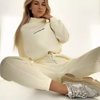 Женский однотонный костюм с длинным рукавом и высоким воротом, свободный топ, широкие брюки, осень-зима S жёлтый