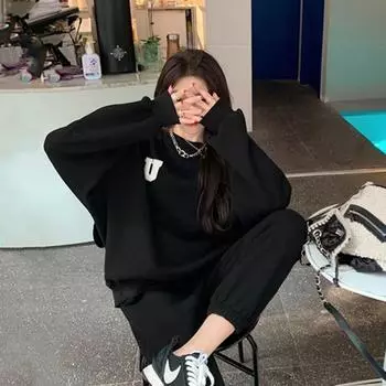 Женский однотонный костюм с длинным рукавом и круглым вырезом, свободный топ, широкие брюки, осень-зима M красный