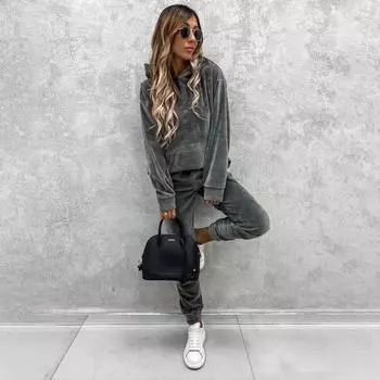 Женский однотонный костюм с капюшоном и длинным рукавом, свободный топ, широкие брюки, осень-зима S серый