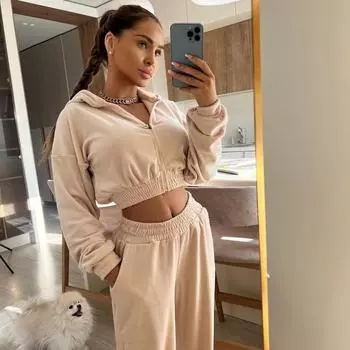 Женский однотонный костюм с капюшоном и длинным рукавом, свободный топ, широкие брюки, осень-зима S абрикосовый