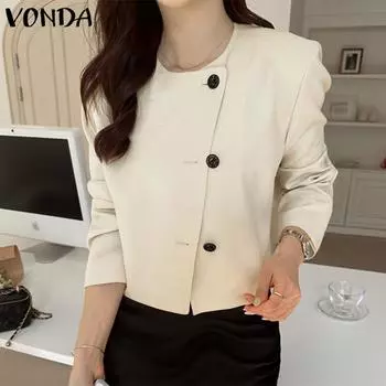 Женский однотонный костюм с круглым вырезом и длинными рукавами VONDA