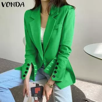 Женский однотонный костюм VONDA с длинными рукавами и пуговицами и клапаном S хаки