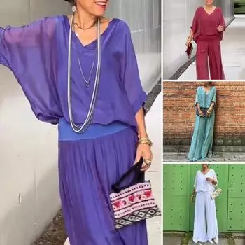 Женский однотонный костюм, женская повседневная одежда, V-образный вырез, рукав «летучая мышь», топ, эластичный пояс, длинные брюки, комплект из 2 предметов для женщин S мятный зеленый