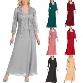 Женский однотонный кружевной кардиган из двух частей, шифоновое длинное платье для свадьбы, выпускного платья L зелёный